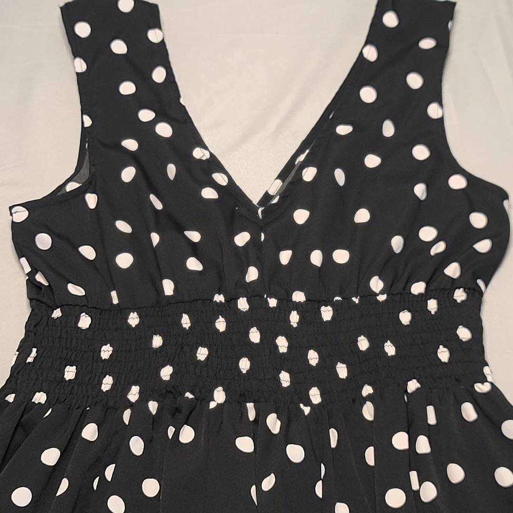 Derek Heart Polka Dot Dress Womens Medium Black White Smocked Fit Flare Retro